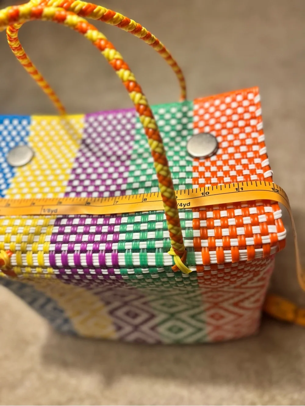 Rainbow Stripe Handwoven Picnic Tote bag